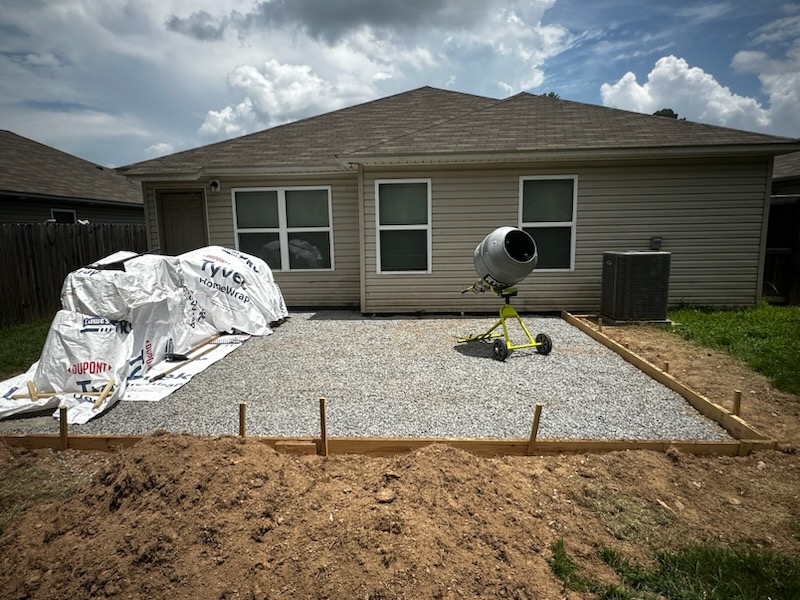 Gravel base and forms set before the pour