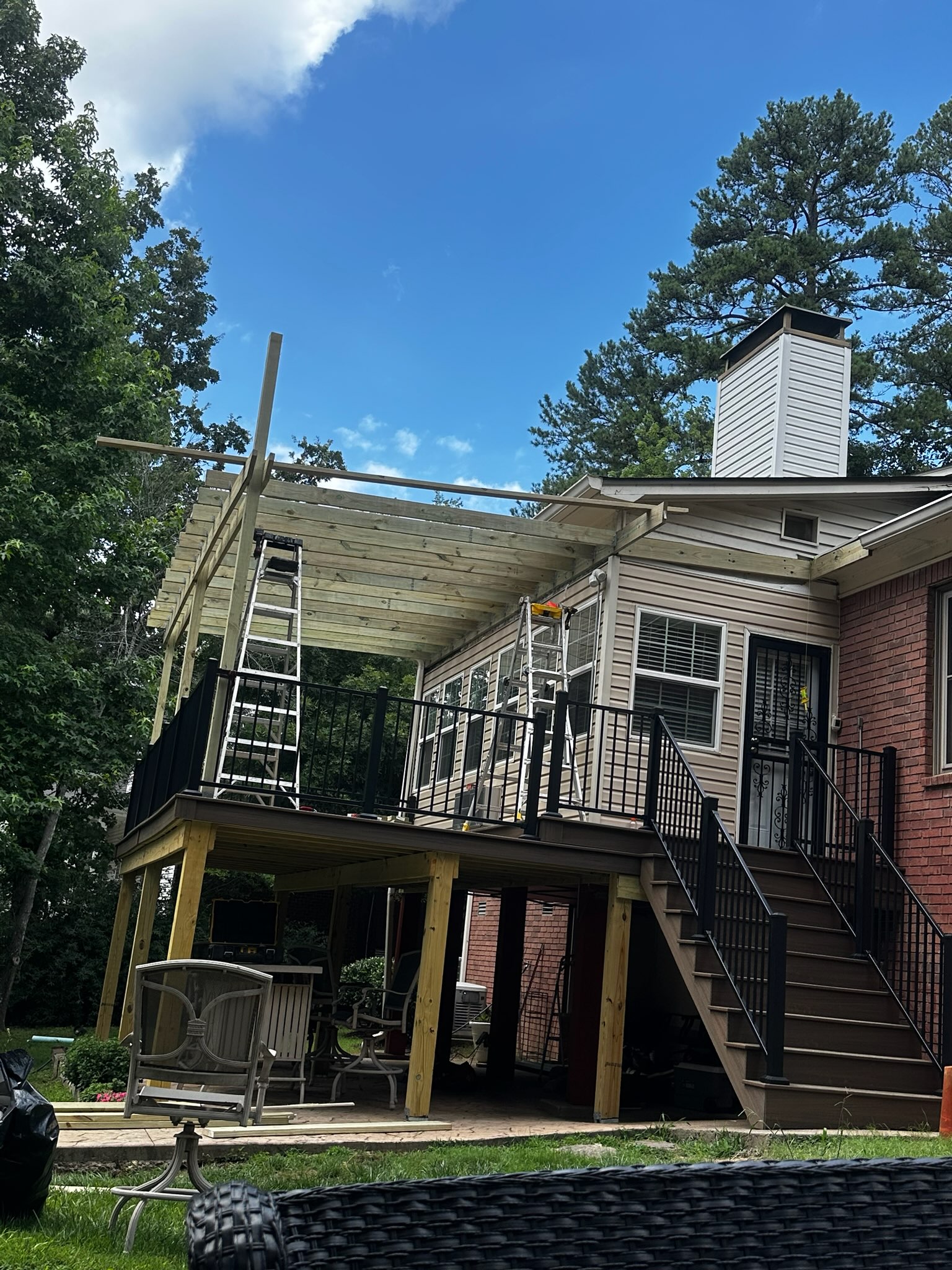 Deck and patio cover framing in progress