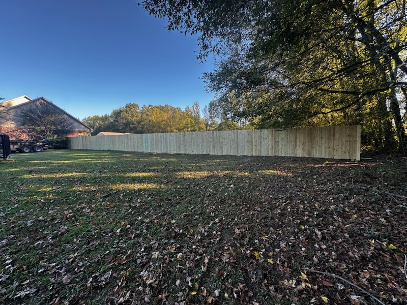 New wood privacy fence line